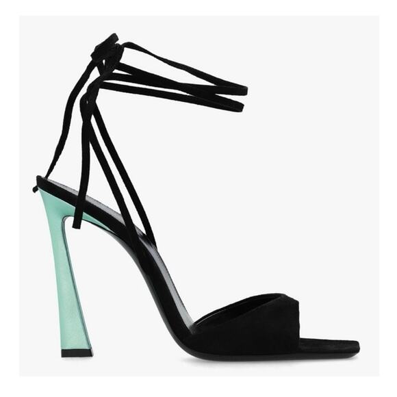 Saint Laurent Vitti Wrap Around Nero Hope Green Suede Heels EU 37.5 / US 7 - Picture 1 of 10